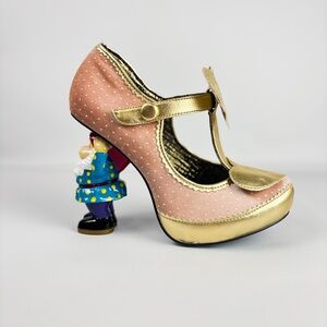 Irregular Choice Chuckles Heels | Gnome Heel Shoes | Pink & Gold | Size 40